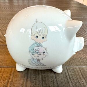 Vintage Precious Moments White Ceramic Art Piggy Bank